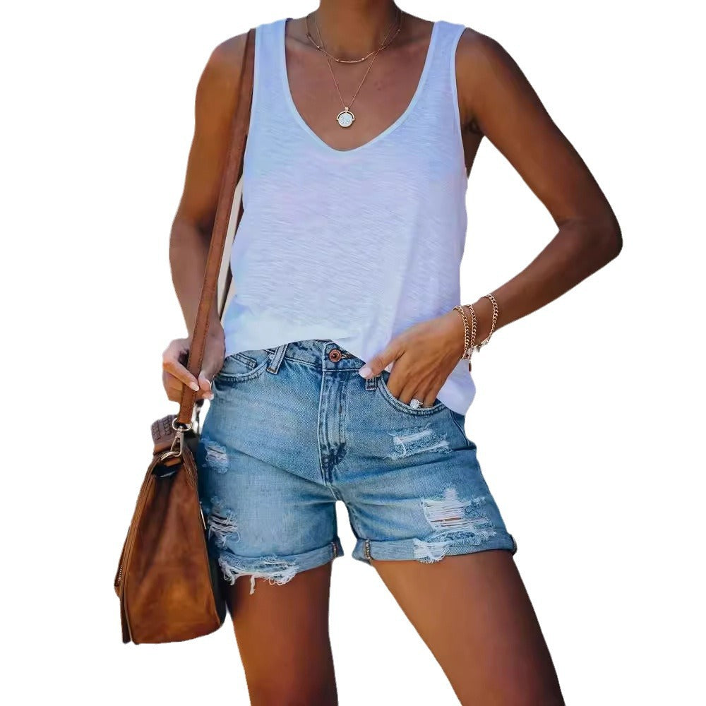Cool Women's Summer Washed Ripped Versatile Women's Jeans