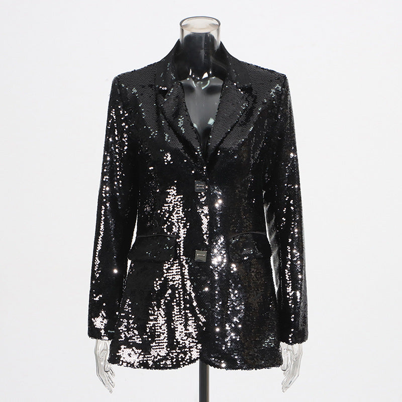 Women's Sequined Design Spring Square Buckle Slimming Suits
