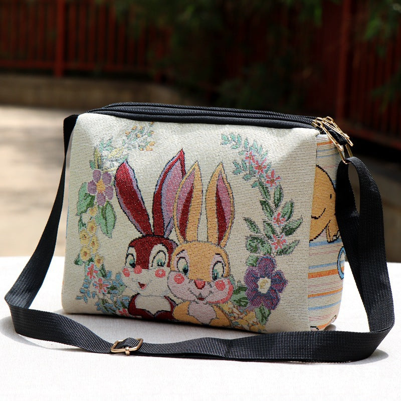 Style Embroidered Canvas Double-sided Gold Silk Crossbody Bags