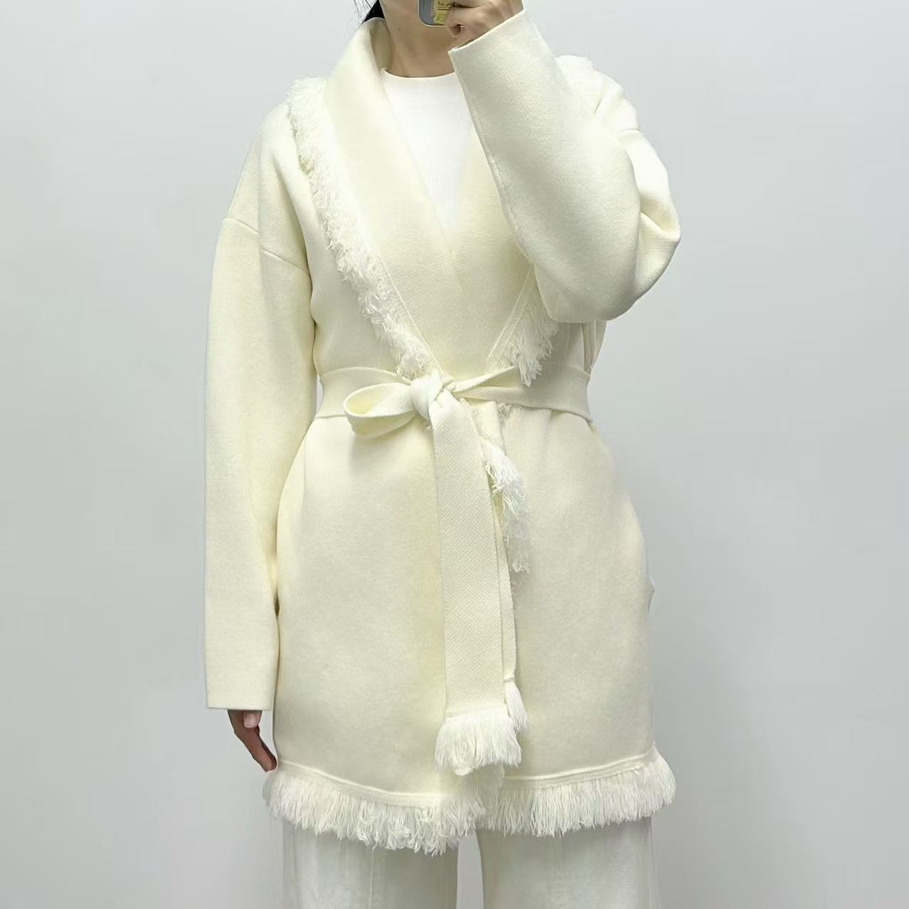 Tassel Mid-length Wool Blending Loose Retro Sweaters