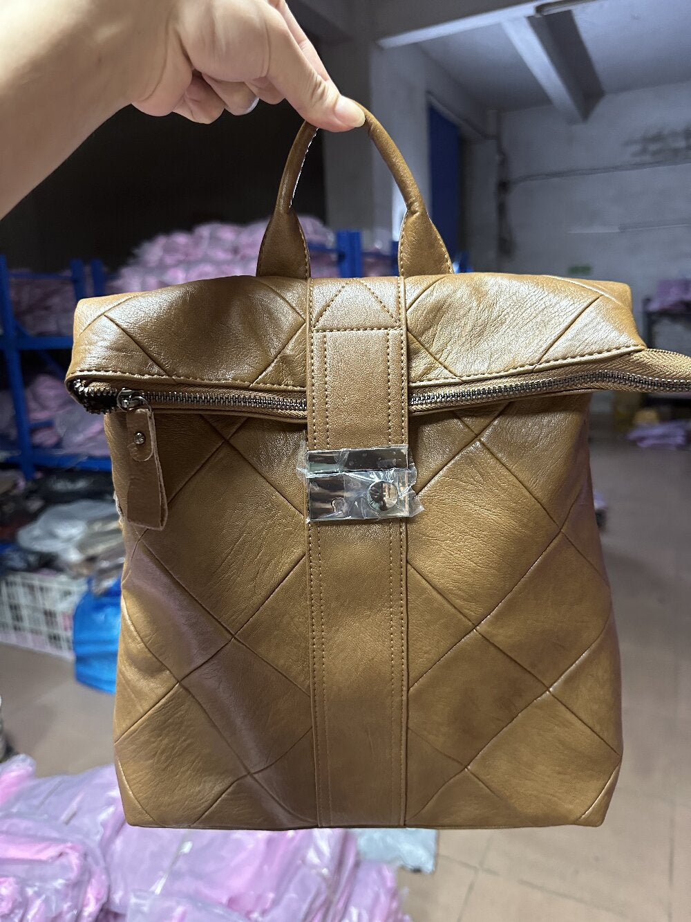Women's Soft Leather Stitching Fashion Korean Twist Backpacks