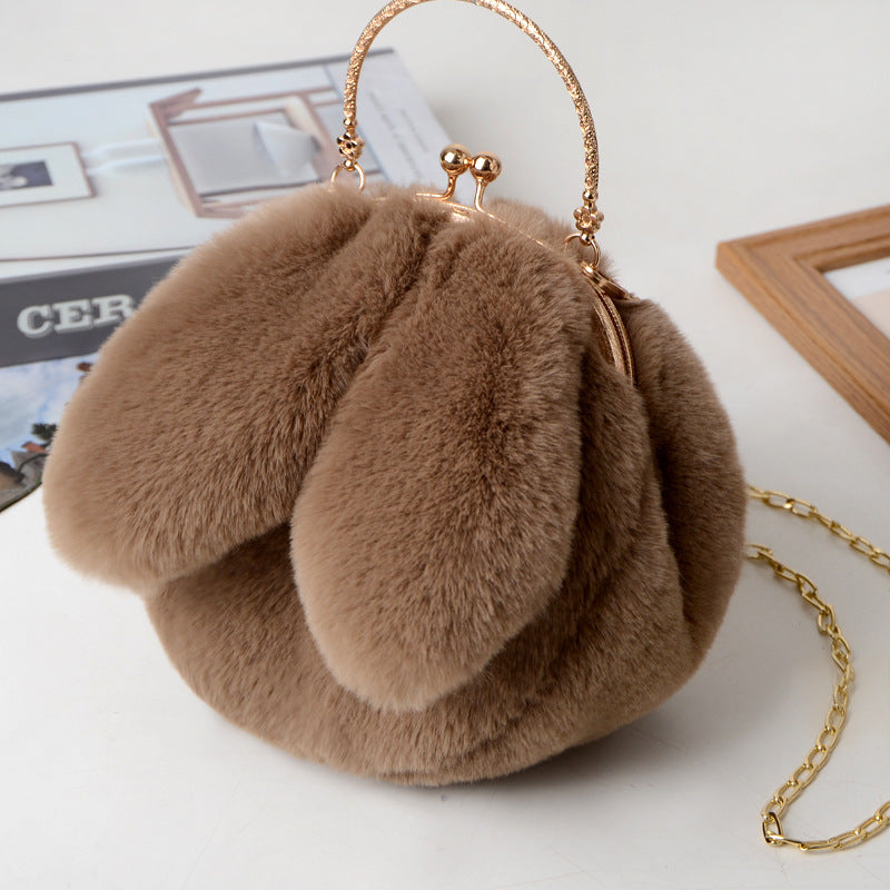 Women's Furry Portable Plush Rabbit Ears Stylish Shoulder Bags