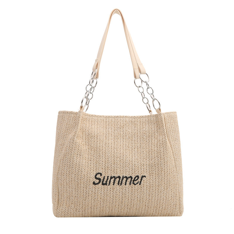 Women's Capacity Fashion Straw Letter Trendy Commuter Shoulder Bags