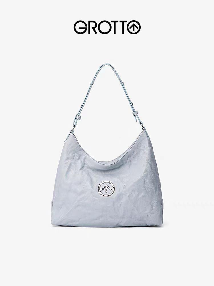 Women's Stone Large Sizes Pleated Sheepskin Commute Shoulder Bags