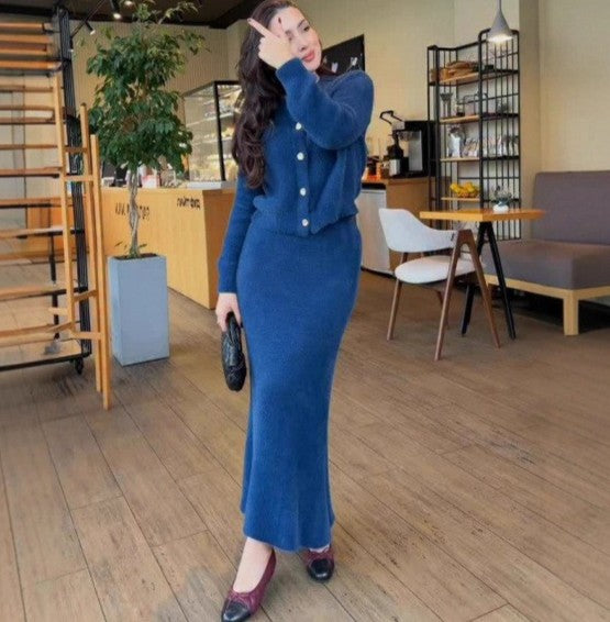 Women's Spring Solid Color Long Sleeve Button Skirts