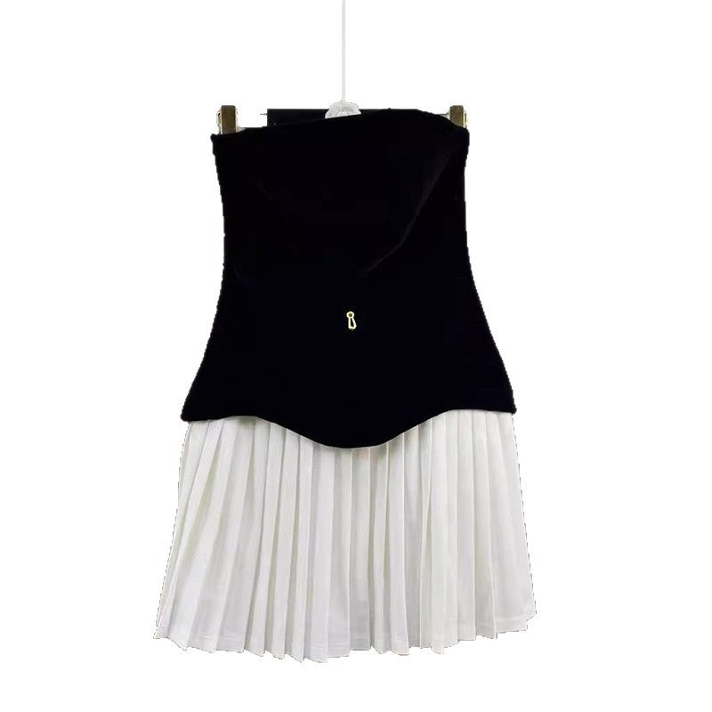 Veet Tube Metal Drawstring Decorative Corset Stitching Pleated Dresses