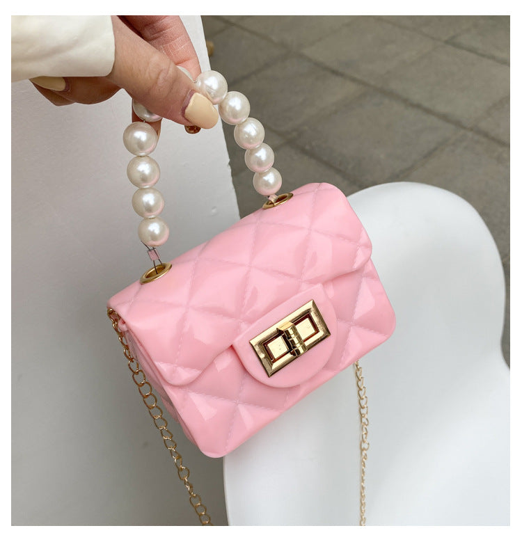 Macron Color Rhombus Pearl Chain Classic Style Crossbody Bags