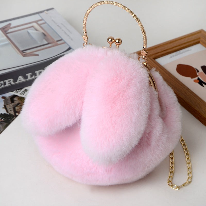 Women's Furry Portable Plush Rabbit Ears Stylish Shoulder Bags