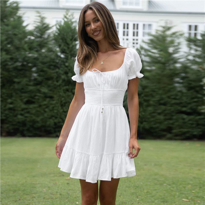 Women's Fresh Elegant Square Collar Youthful Backless Skirts
