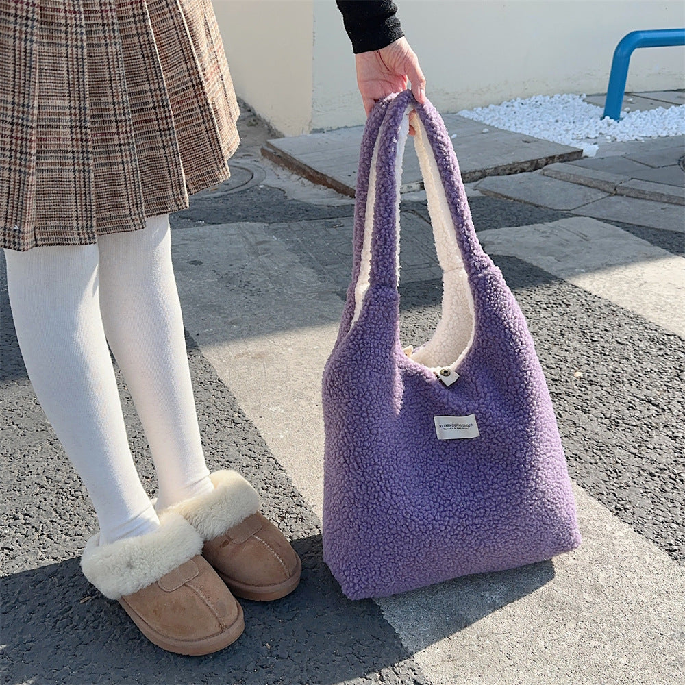 Lamb Fur Cute Plush Large Capacity Shoulder Bags