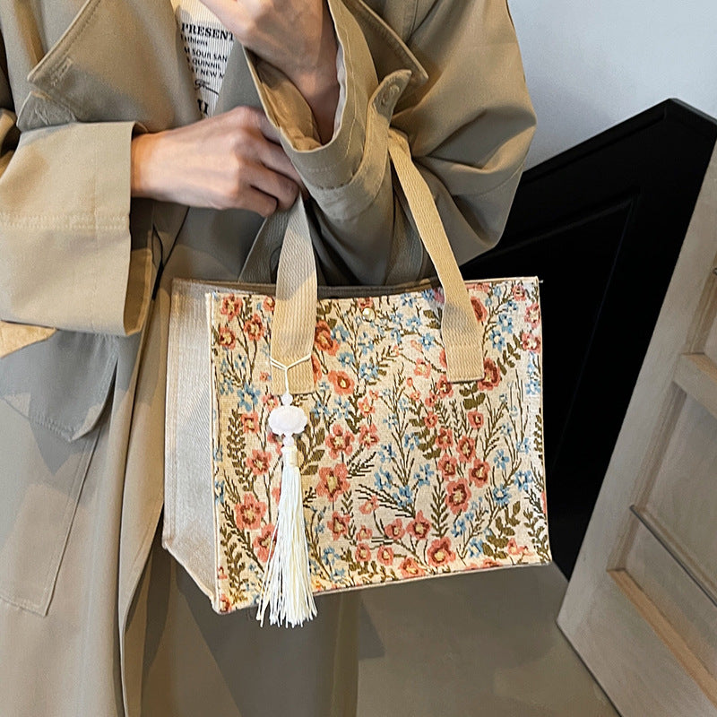 Capacity Floral Female Storage Western Style Shoulder Bags