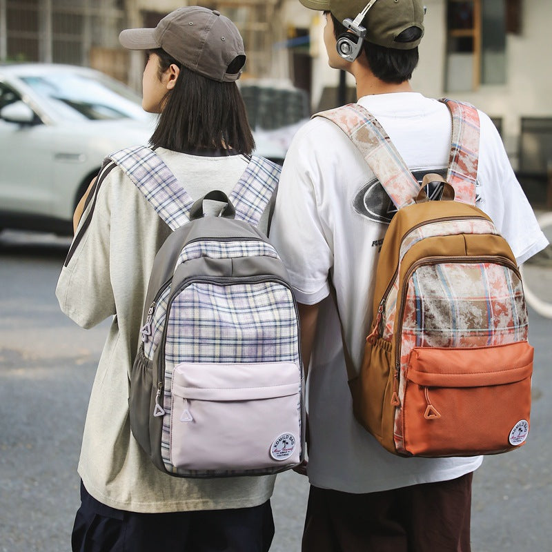 College Female Color Matching Plaid Male Backpacks