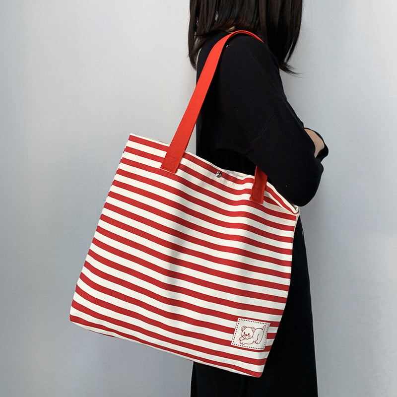 Women's Simple Striped Large Capacity Canvas Vacation Shoulder Bags