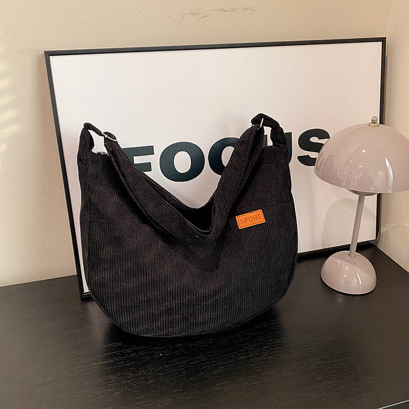 Women's Large Capacity Corduroy Fashionable Retro Dumpling Shoulder Bags