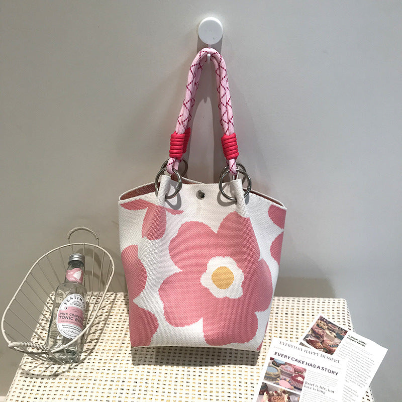 Black White Rhombus Knitted Versatile Large Handbags
