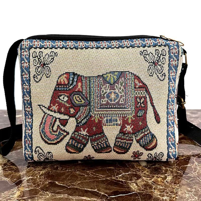 Style Embroidered Canvas Double-sided Gold Silk Crossbody Bags