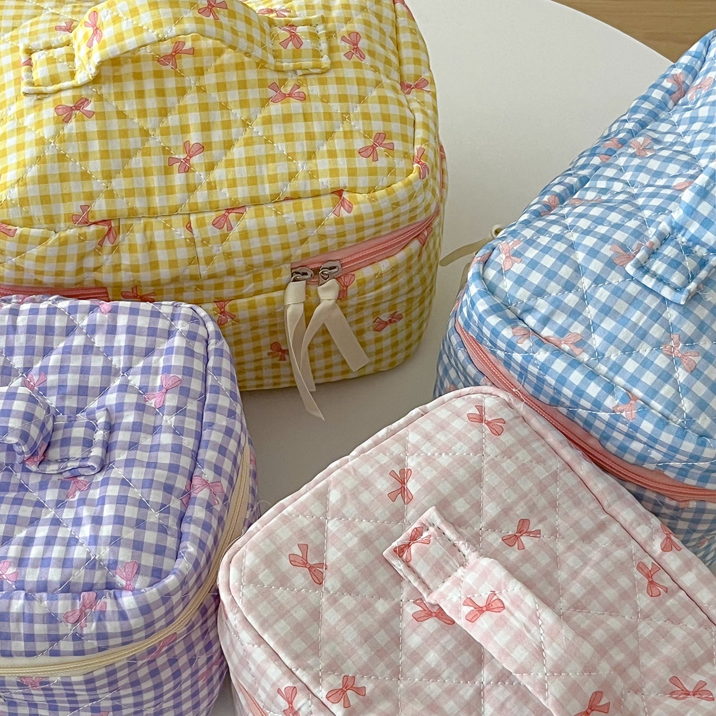 Plaid Bow Large Capacity Sweet Quilted Cosmetic Bags