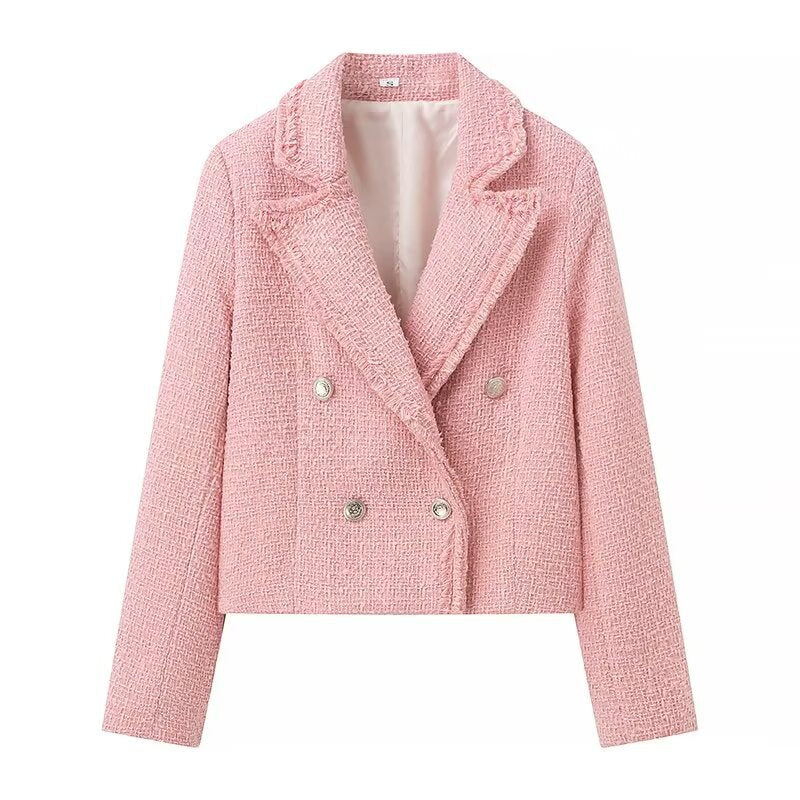 Women's Texture Tweed Double Row Ornament Long Blazers
