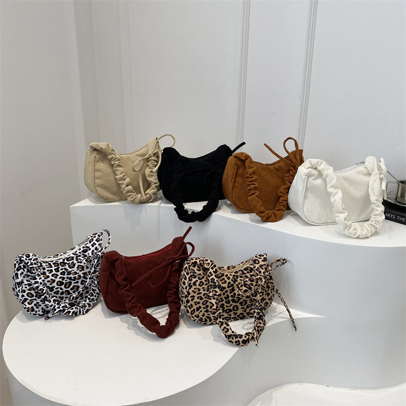 Women's Large Capacity Cloud Pleated Leopard Print Shoulder Bags