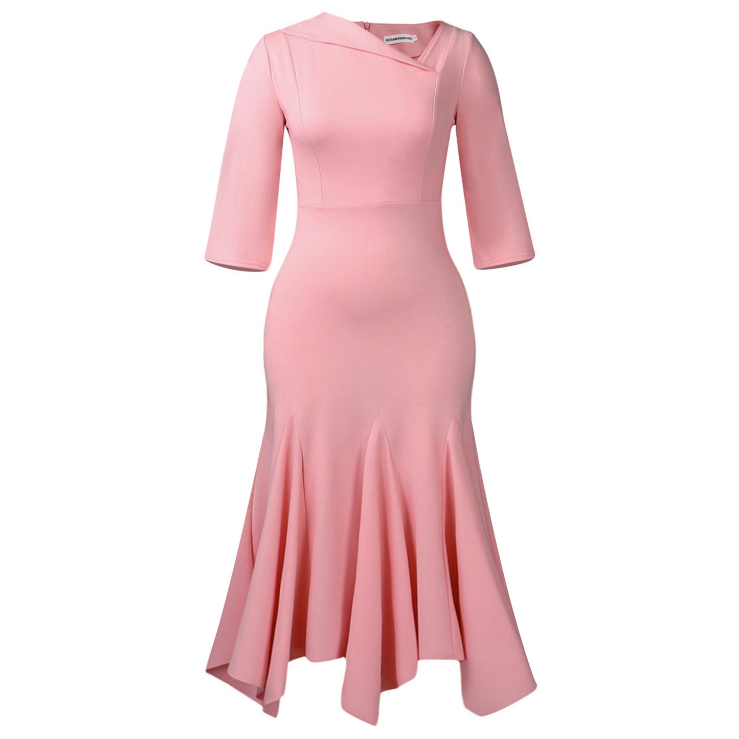 Women's Elegant Diagonal Collar Sleeve High Waist Dresses