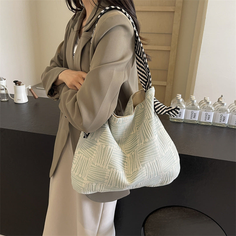 Korean Style Fashion Striped Knitted Fabric Contrast Color Minimalist Shoulder Bags