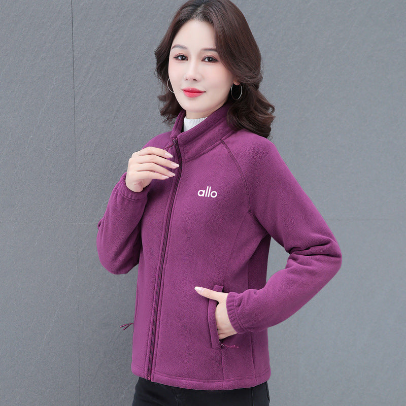 Women's Polar Fleece Stand Collar Large Thickened Jackets