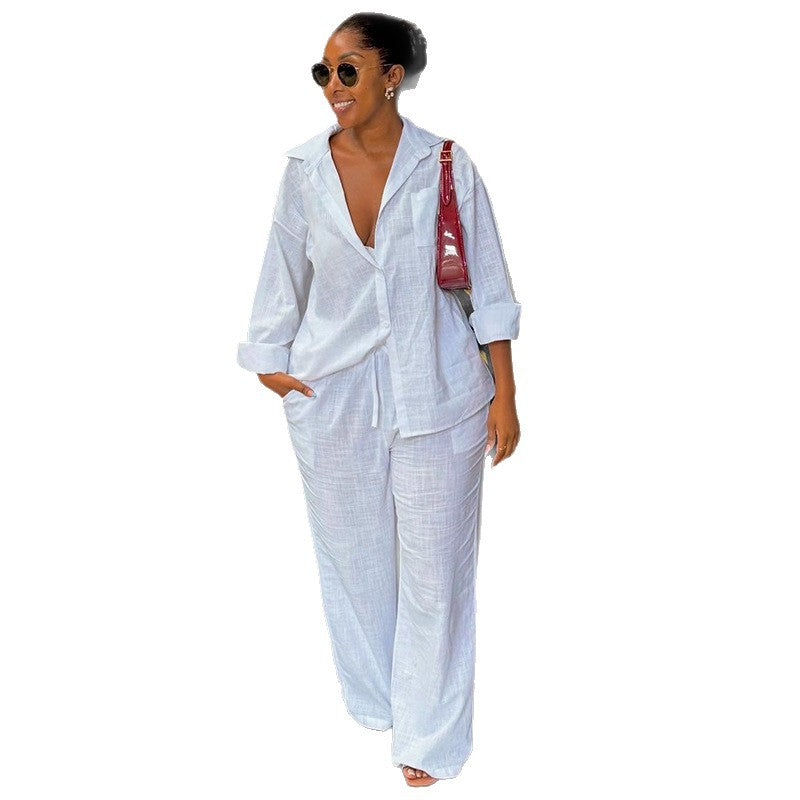 Women's Autumn Fashion Polo Collar Loose White Suits