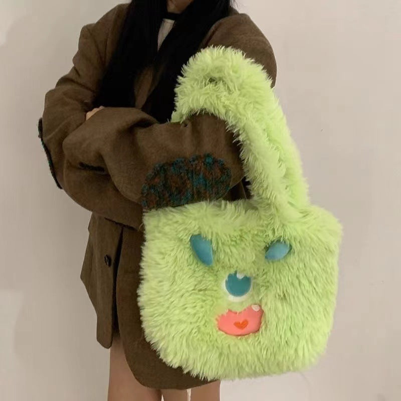 Cute Little Monster Cartoon Plush Large Capacity Female Shoulder Bags