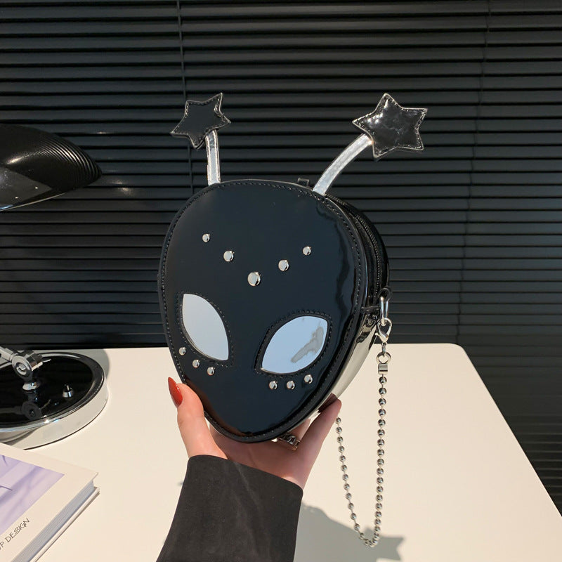 Women's Funny Cute Cartoon Alien Chain Trend Shiny Crossbody Bags