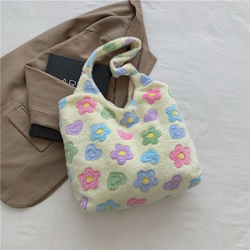 Women's Simple Elegant Large Capacity Plush One Tote Bags