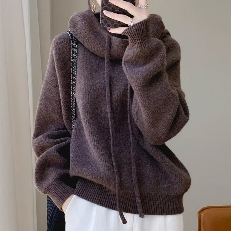 Women's Idle Style Loose Solid Color Hooded Bottoming Knitwear