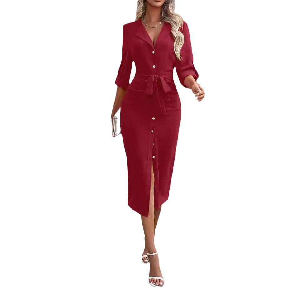 Women's Autumn Solid Color Polo Collar Temperament Dress
