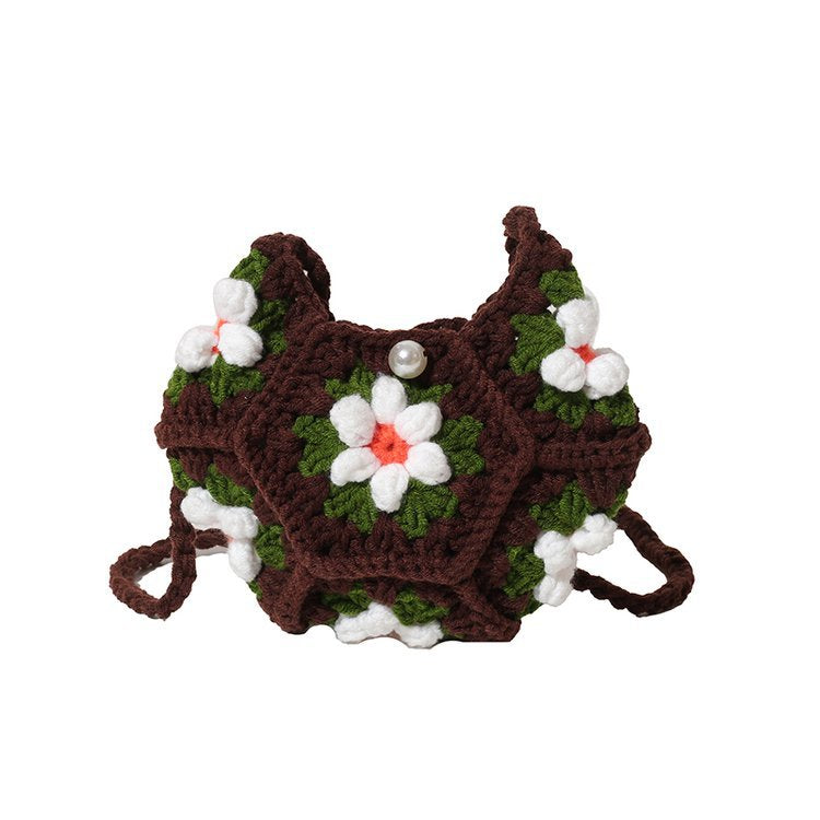Women's Finished Handmade Crocheted Grandmother Plaid Flower Bags