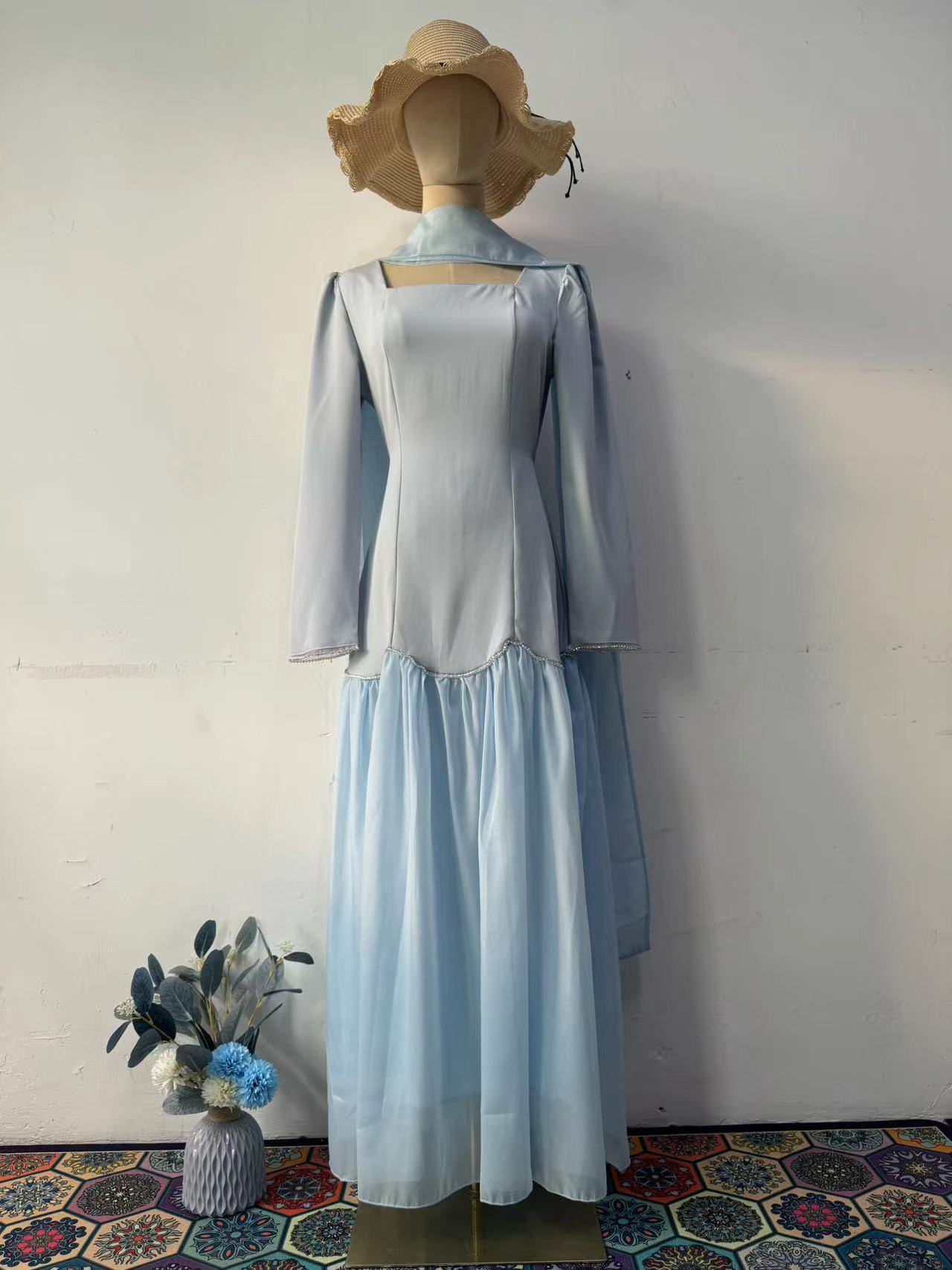 Diamond Studded Hand Ribbon Design Long Dresses