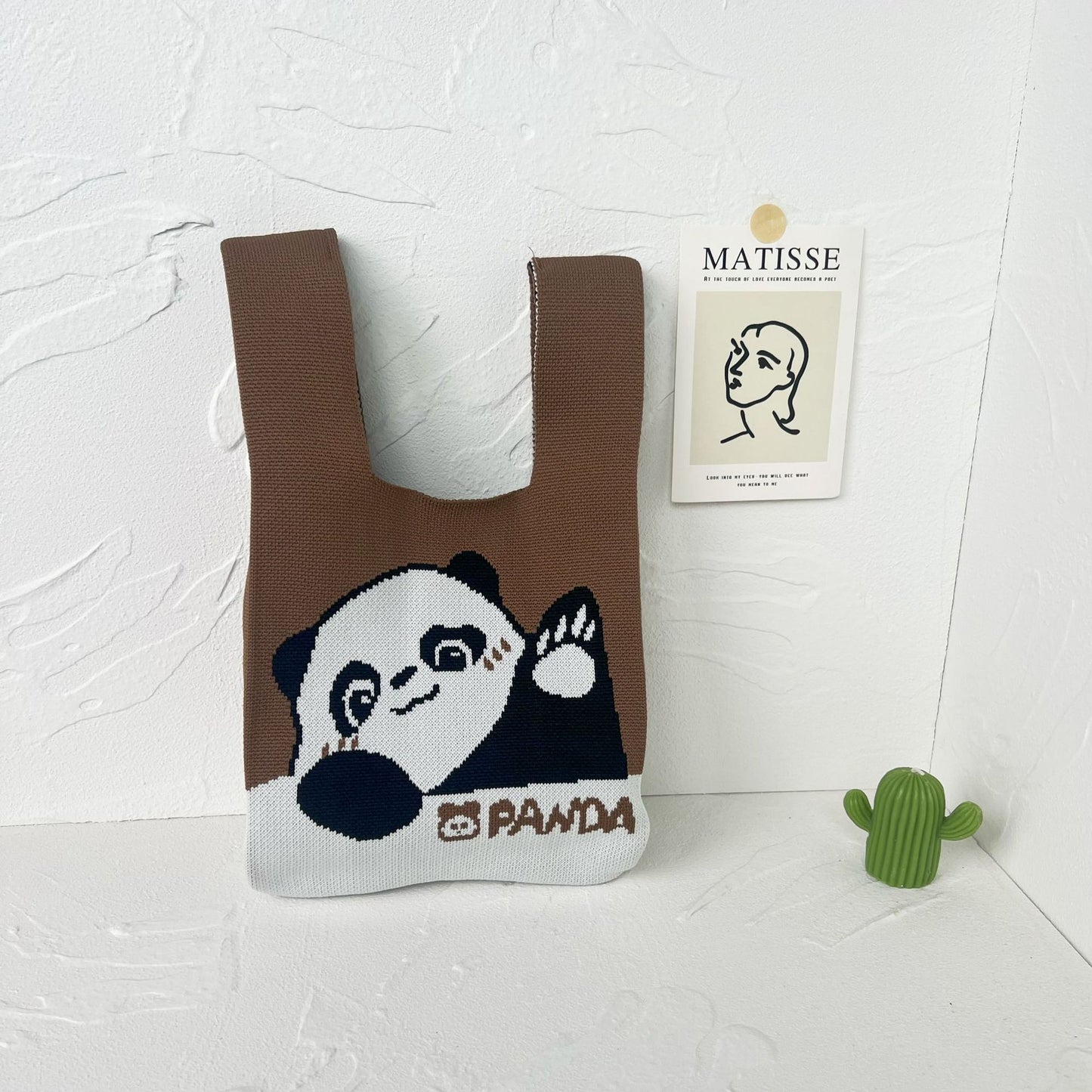 Women's High-grade Panda Knitted Polyester Knit Phone Bags