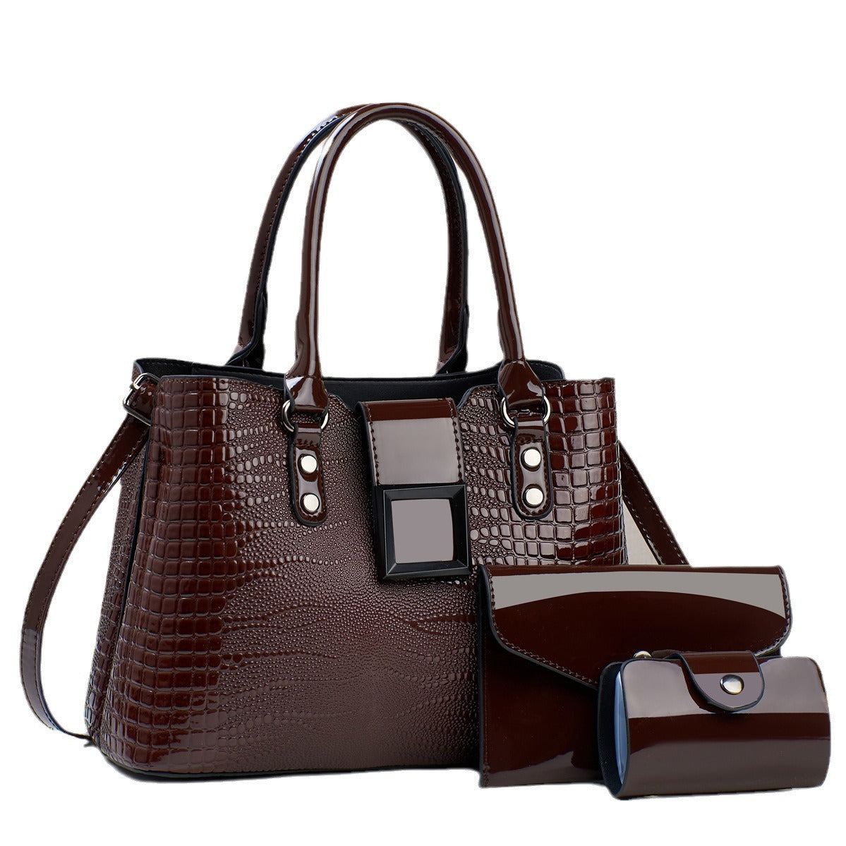 2 High-grade Three-piece Bright Leather Lizard Handbags