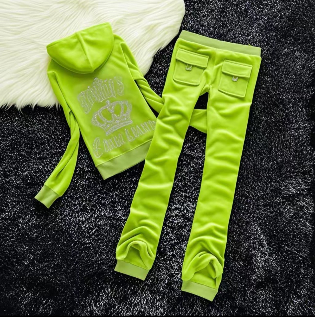 Women's Silk Veet Crown Hot Drilling Lettered Casual Sports Suits