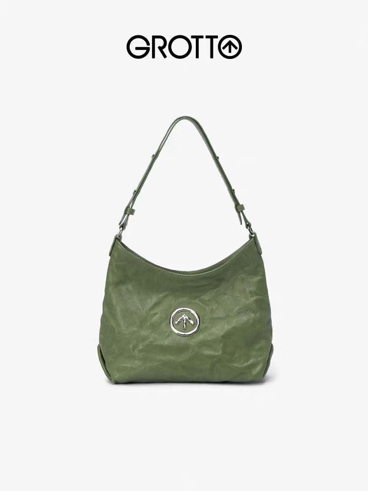 Women's Stone Large Sizes Pleated Sheepskin Commute Shoulder Bags
