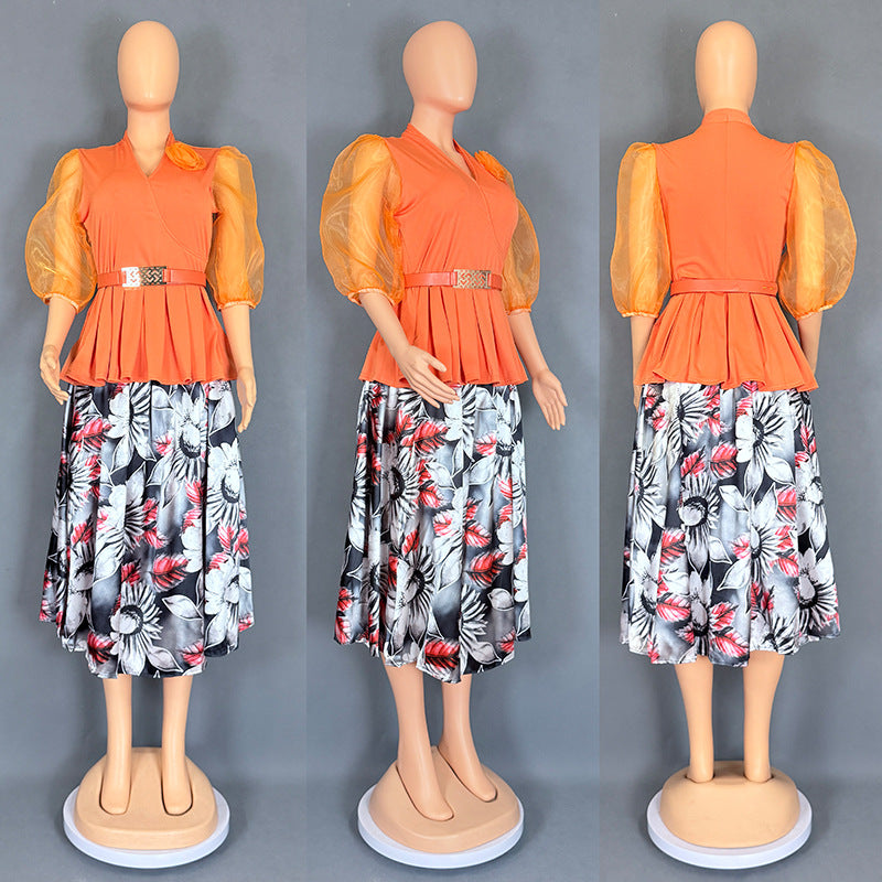 Women's African Wear Chiffon Two-piece Printed Dress Suits