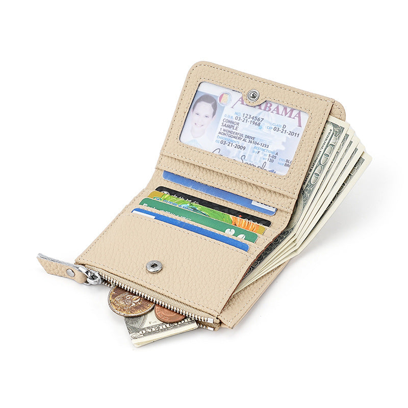 Women's First Layer Cowhide Zipper Swiping Hidden Ladies Wallets