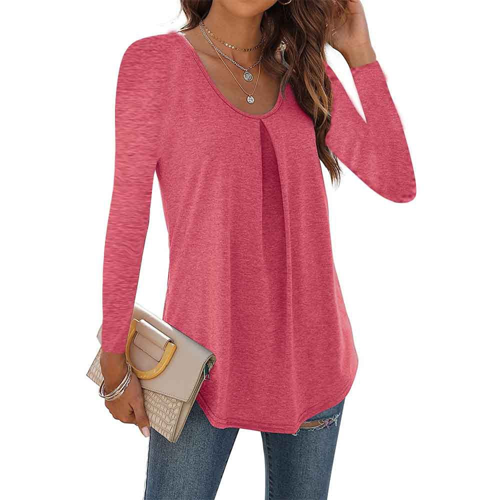 Solid Color Round Neck Dovetail Long Sleeve Women's T-shirt