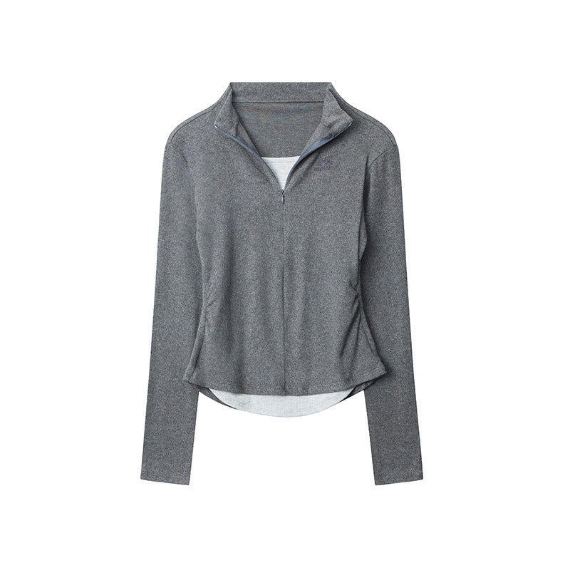 Women's Two-piece Long-sleeved T-shirt Autumn Half Zipped Stand Collar Blouses