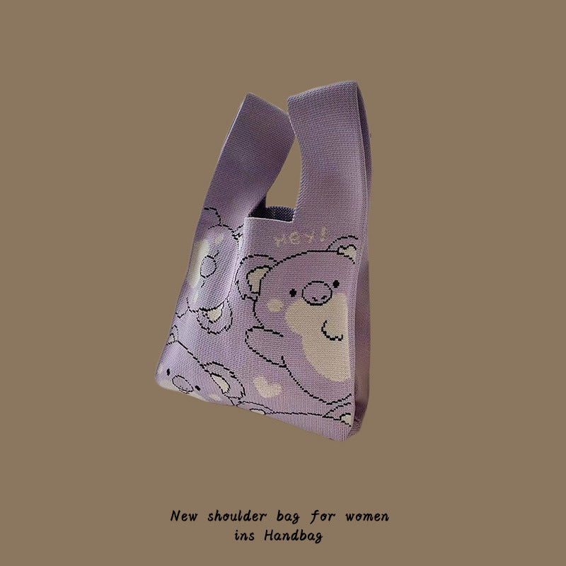 Women's Woven Wool Version Hand Carrying Box Tote Bags