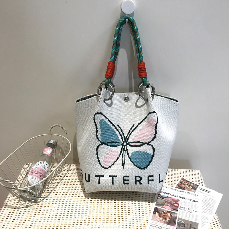 Black White Rhombus Knitted Versatile Large Handbags