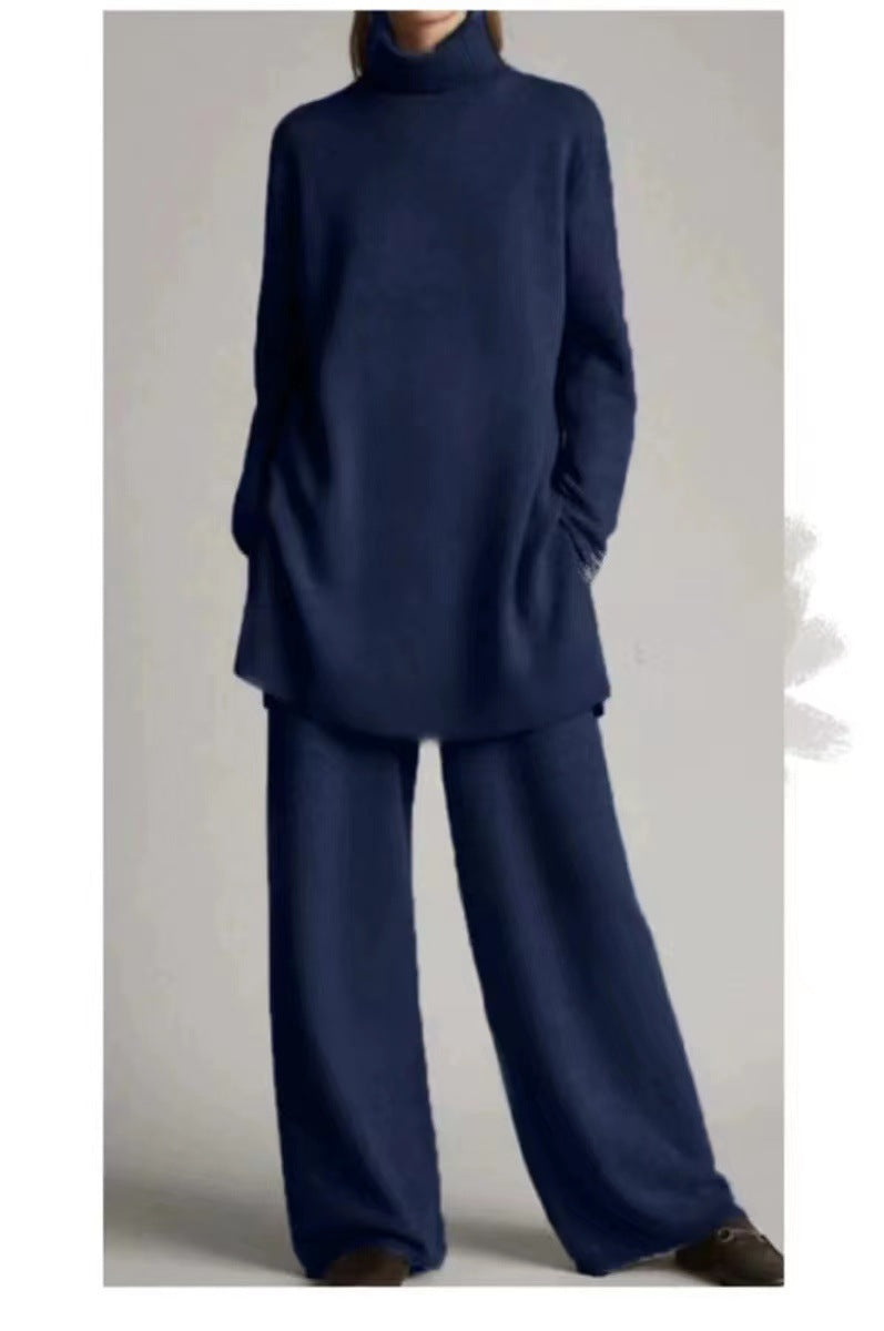 Knitted Solid Color High Collar Loose Suits