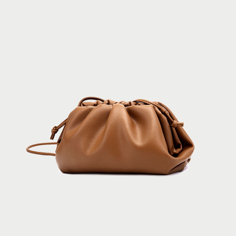 Women's Color Soft Cowhide Pleated Dumpling Fashion Trendy Crossbody Bags