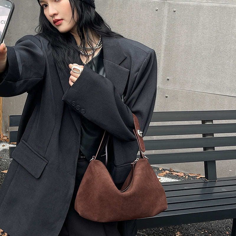 Women's Niche Suede Underarm Baguette Retro Matte Armpit Bags