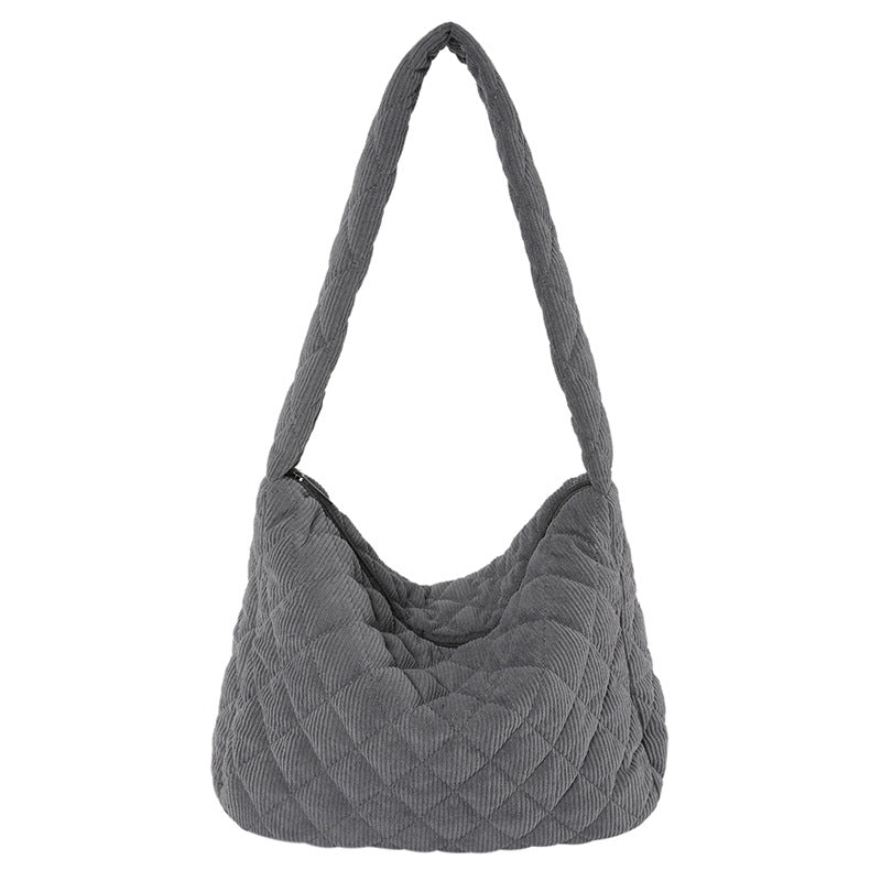 Women's Cotton Corduroy Blue Korean Style Large Crossbody Bags