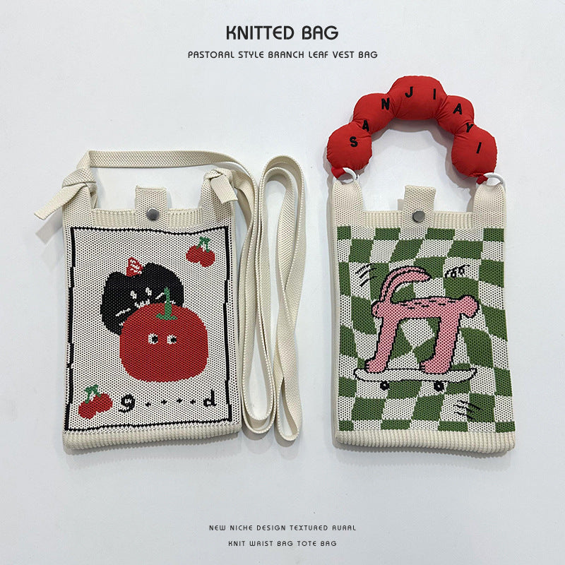 Women's Cartoon Puppy Knitted Mini Commute Portable Phone Bags