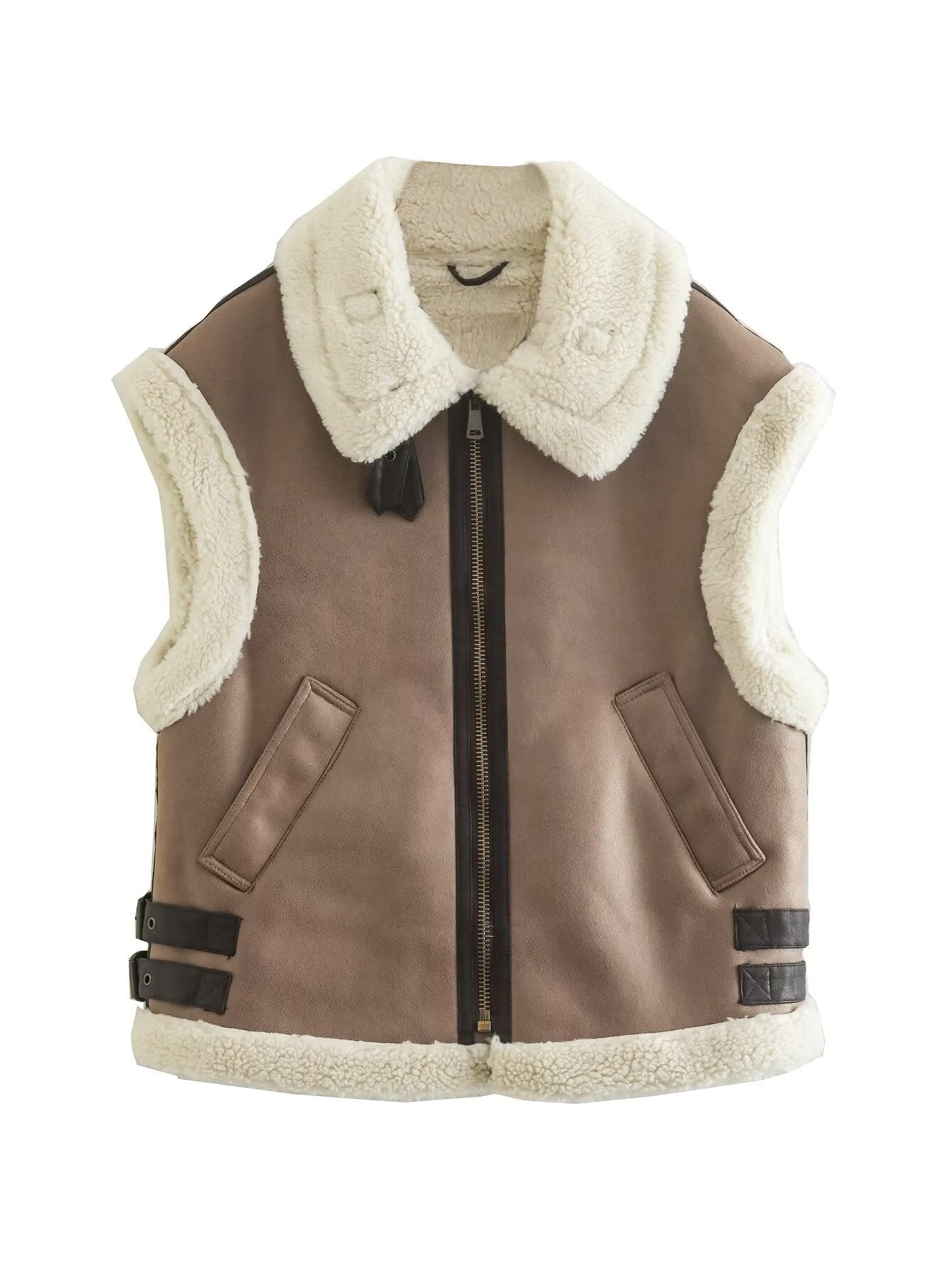 Women's Three-color Fleece Stitching Lapel Zipper Vests